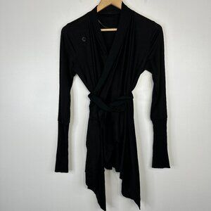 Icebreaker Merino Wool Long Sleeve Black Wrap Cardigan Sweater Medium